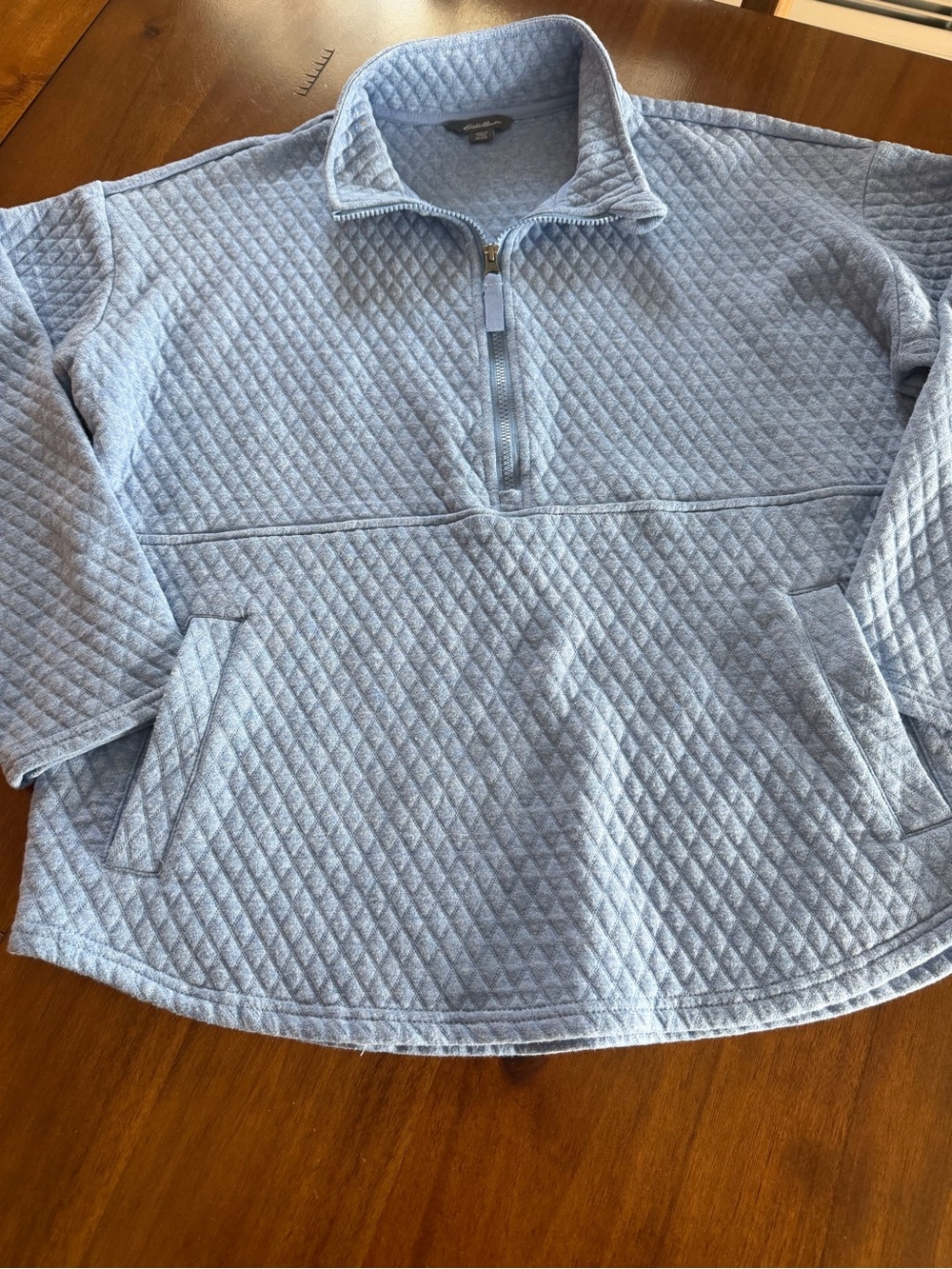 Eddie Bauer Light Blue Quilted Half-Zip Pullover